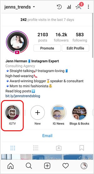 Icono de IGTV en un perfil de Instagram
