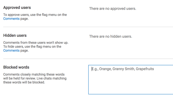 La capacidad de bloquear comentarios con ciertas palabras es una de las mejores funciones de moderación de YouTube para canales.