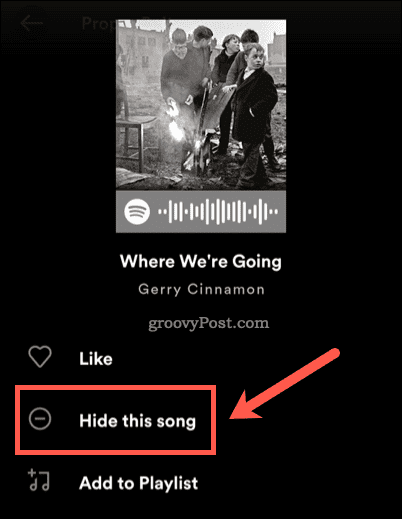 Ocultar una canción en Spotify