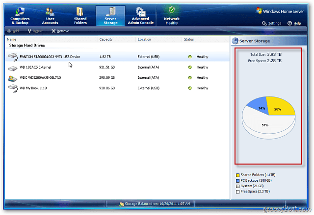 Windows Home Server: agregue un disco duro externo para aumentar el almacenamiento