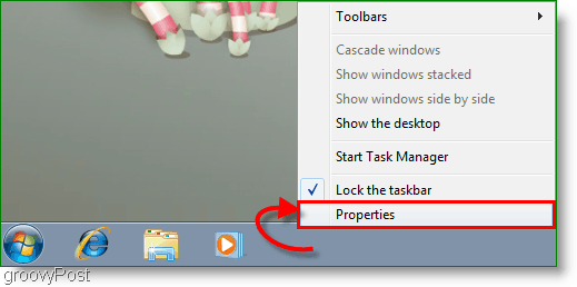 Propiedades de Windows 7 desde la captura de pantalla de la barra de tareas