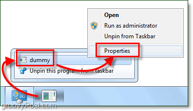 ajustar las propiedades de acceso directo de la barra de tareas de Windows 7