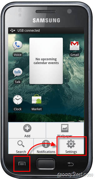 Configuración de Android Samsung Galaxy S botón de menú