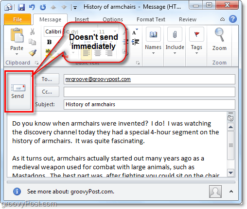 enviar un correo electrónico en Outlook 2010 no significa que se entregue de inmediato