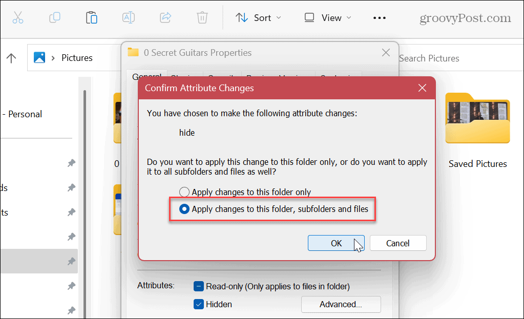 Ocultar archivos y carpetas en Windows 11