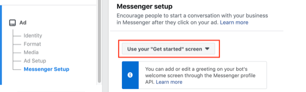 Anuncios de Facebook Click to Messenger, paso 2.