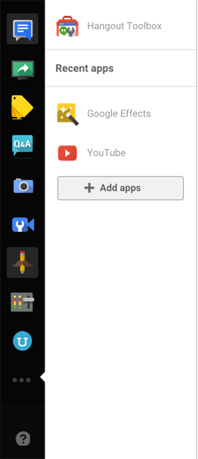 imagen del panel de control izquierdo de google + hangouts
