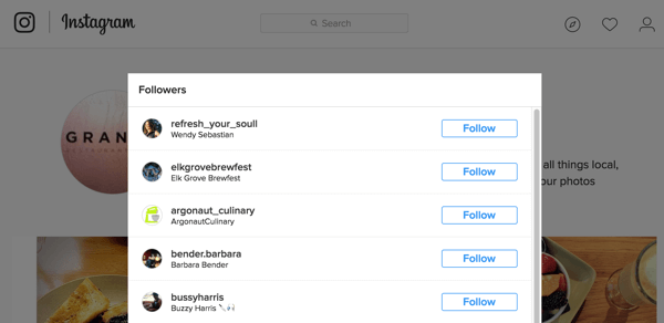 Así es como se muestra su lista de seguidores en Instagram.