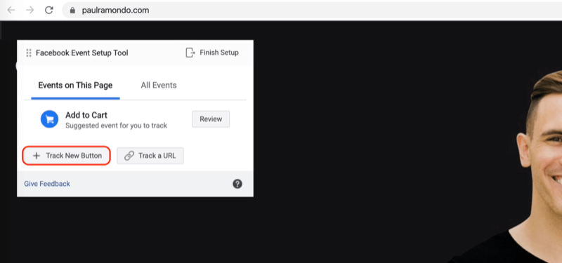 Opción de seguimiento de nuevo botón en la herramienta de configuración de eventos de Facebook