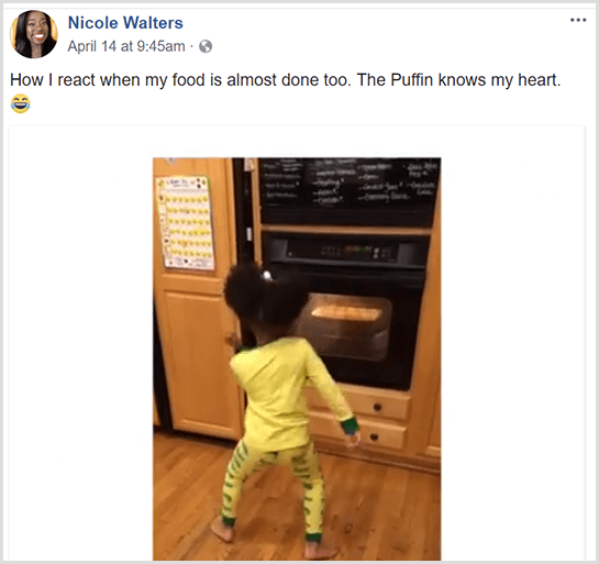 Nicole Walters publicó un video en Facebook de su pequeña hija bailando frente al horno en pijama mientras espera que su comida termine de cocinarse.
