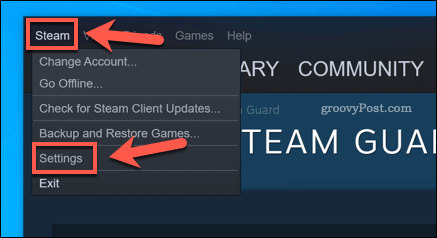 Opción de configuración de Steam en el cliente de Windows 10