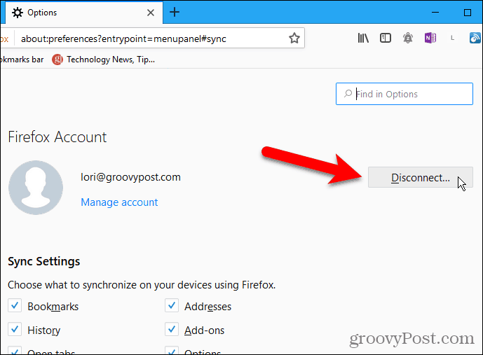 Haga clic en Desconectar en Firefox para Windows