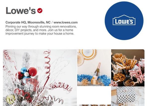 Lowe's tiene una exhibición ejemplar de Pinterest que presenta material promocional y útil.