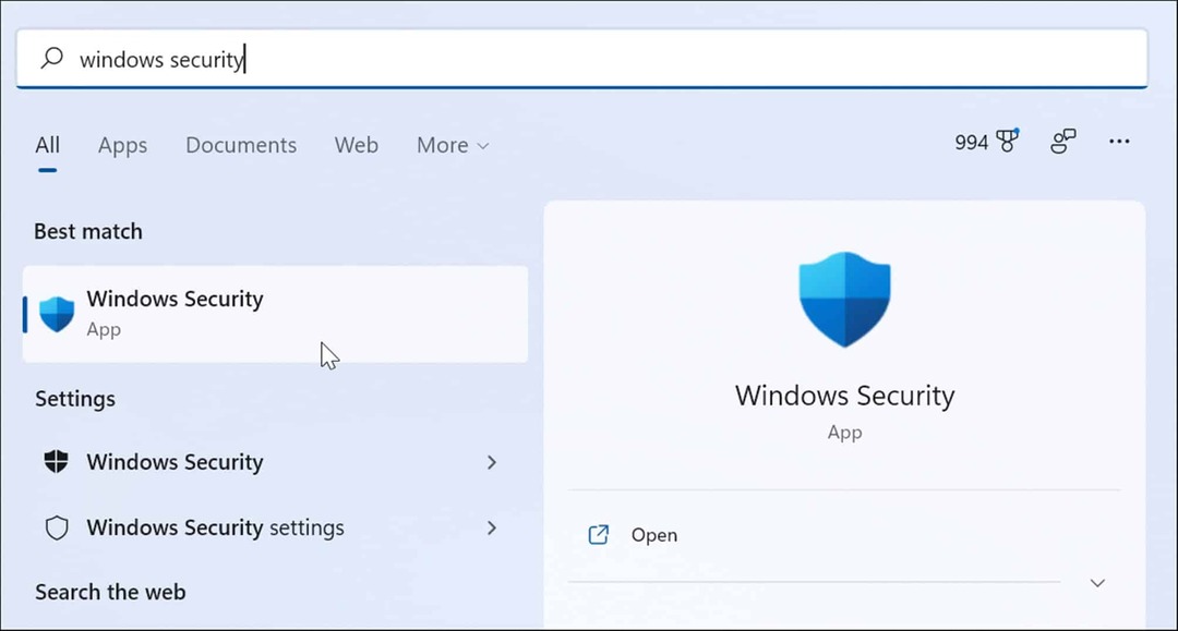 Inicio de la aplicación de seguridad de Windows
