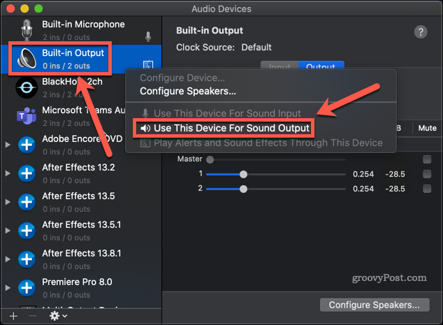 restablecer audio interno mac