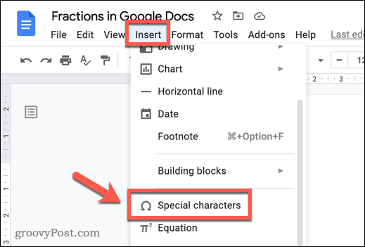 Insertar caracteres especiales en Google Docs