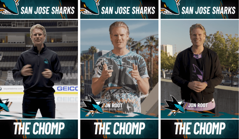 tres publicaciones de Instagram Stories del segmento The Chomp de San Jose Shark