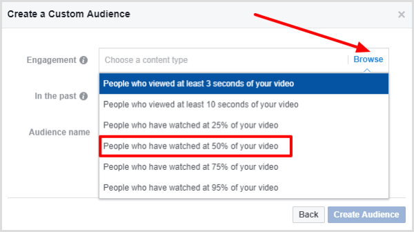 Seleccione personas que hayan visto al menos el 50% de su video.