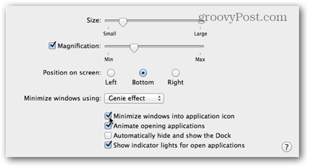 Marque la casilla Minimizar ventanas en el icono de la aplicación.