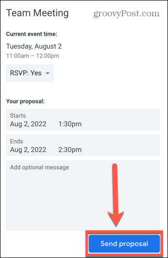 propuesta de envío de calendario de google