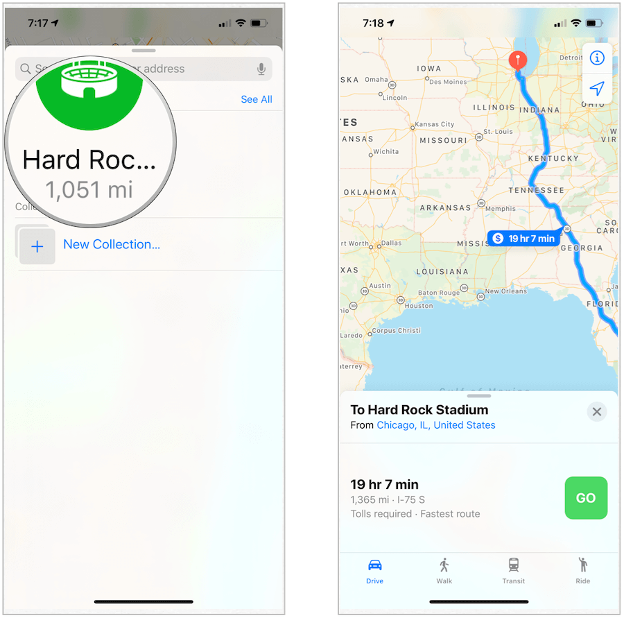 Ruta de Apple Maps a favoritos