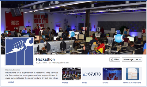 página de hackathon de facebook