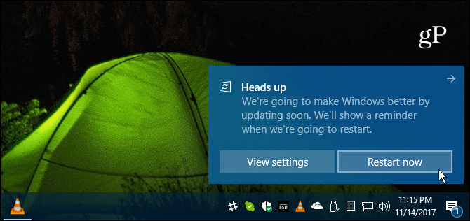 Mensaje de reinicio de Windows 10