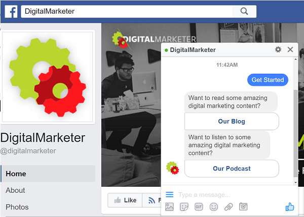 DigitalMarketer utiliza bots ManyChat para interactuar a través de Facebook Messenger.
