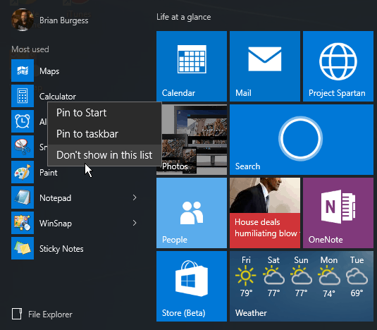 Menú de inicio de Windows 10