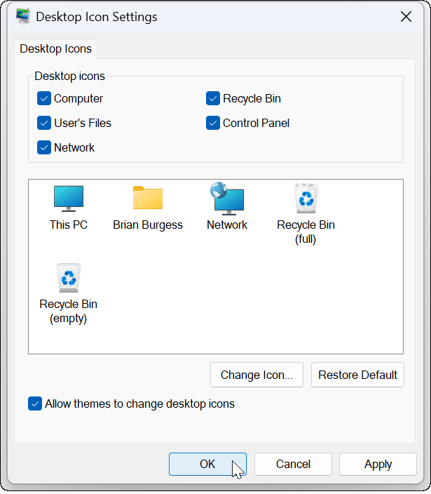 restaurar iconos de escritorio en Windows
