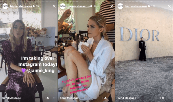 Harper's Bazaar entregó su historia de Instagram a Jaime King para el programa Dior Cruise.
