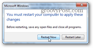 debes reiniciar tu computadora para aplicar los cambios