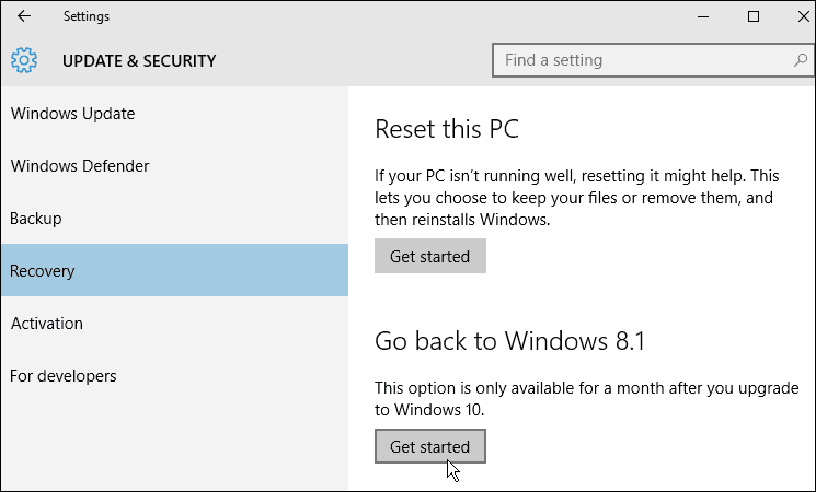 recuperación de Windows 10
