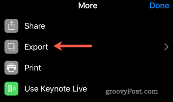 Comience el proceso de exportación de Keynote a PowerPoint en iOS