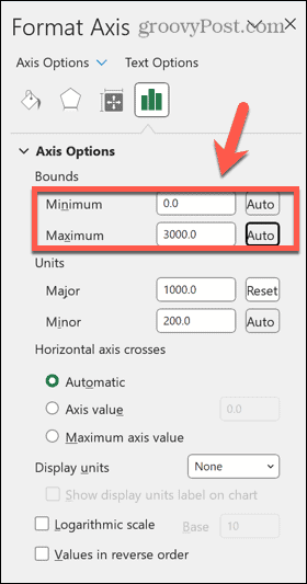 límites del eje de excel