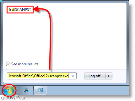 Captura de pantalla: lanzamiento de la herramienta de reparación SCANPST de Outlook 2007