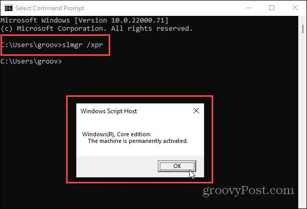 Símbolo del sistema de activación de Windows 11