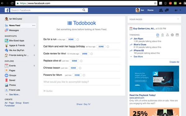 Todobook bloquea tu feed de noticias de Facebook hasta que termines con tus prioridades del día.