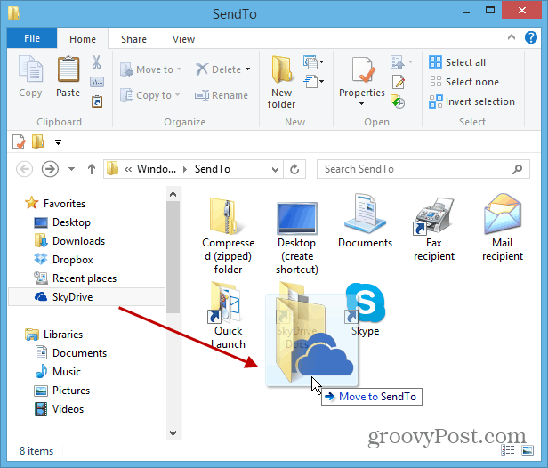 Agregue SkyDrive al menú de Windows Haga clic derecho en Enviar a
