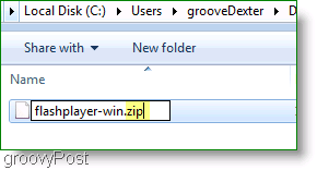 Captura de pantalla: archivo ZIP de Flashplayer Windows 7