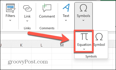 botón de ecuación de excel