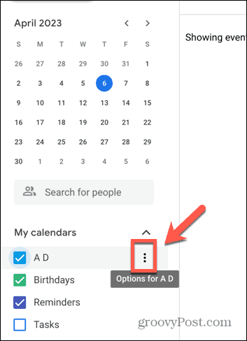 Captura de pantalla del icono de tres puntos de Google Calendar