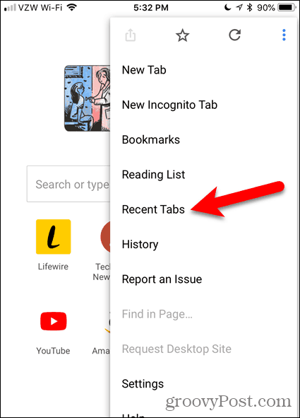 Toca Pestañas recientes en Chrome para iOS