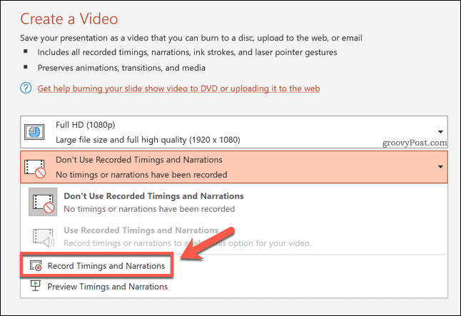 Grabación de tiempos para un video exportado en PowerPoint