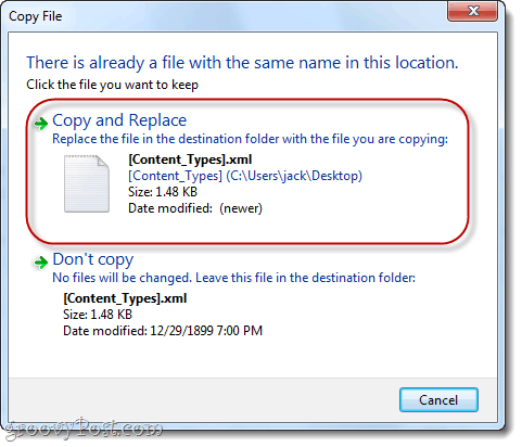reemplazar archivos .xml en Windows 7