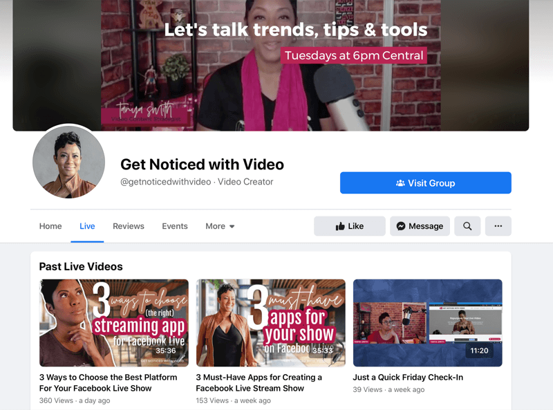 captura de pantalla de la página de inicio del canal de YouTube de @ getnoticedwithvideo con varios videos sobre consejos, trucos y tendencias que se aplican a los videos en línea