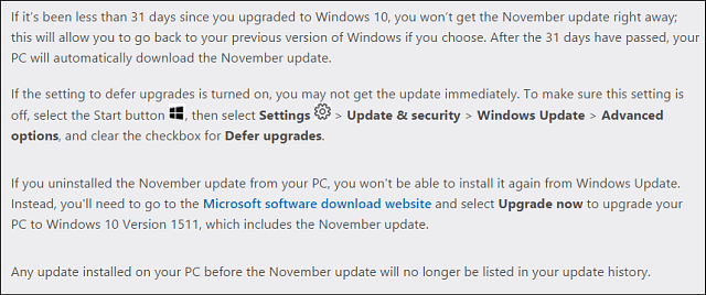 Notas de actualización de noviembre de Microsoft Win10