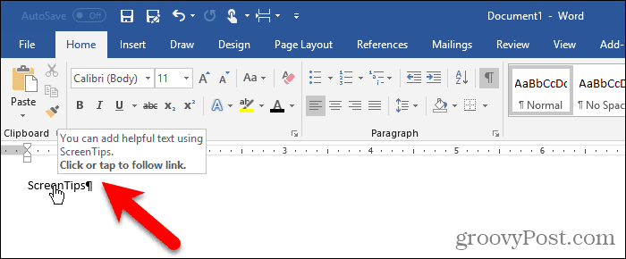 Marcador oculto y sin Ctrl + clic en la información en pantalla en Word