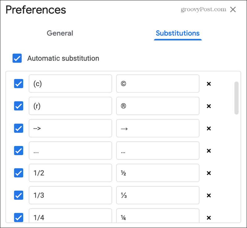 Sustituciones en Google Docs