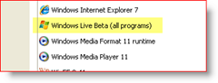 Panel de control, Windows XP, aplicaciones instaladas, Windows Live Beta (todos los programas)